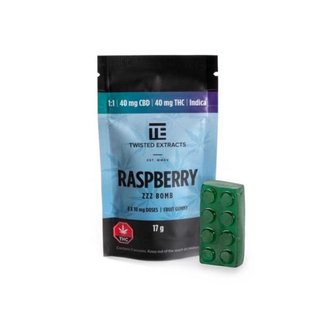 TWISTED EXTRACTS RASPBERRY 1:1 ZZZ BOMB - (40mg INDICA THC/40mg CBD)