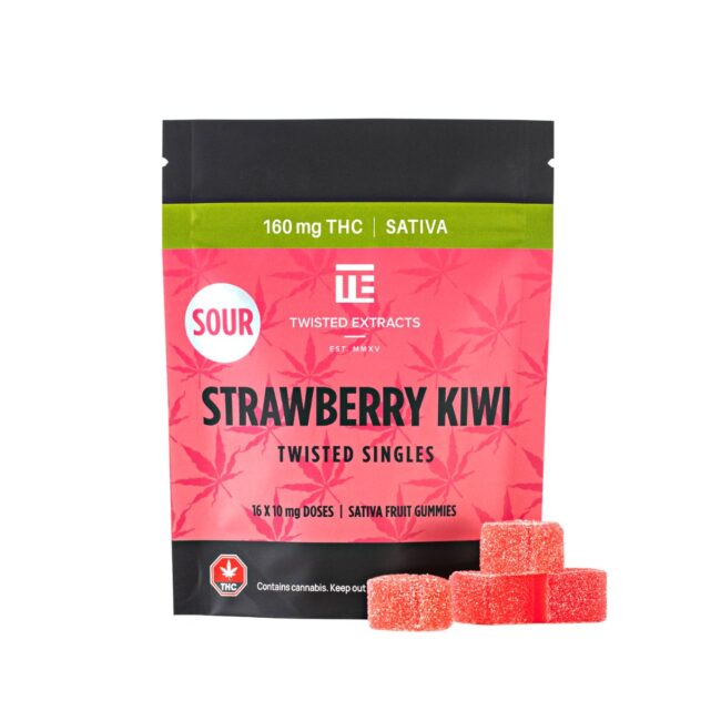 TWISTED EXTRACTS SOUR STRAWBERRY KIWI SINGLES 16/pk - SATIVA - (160mg THC)