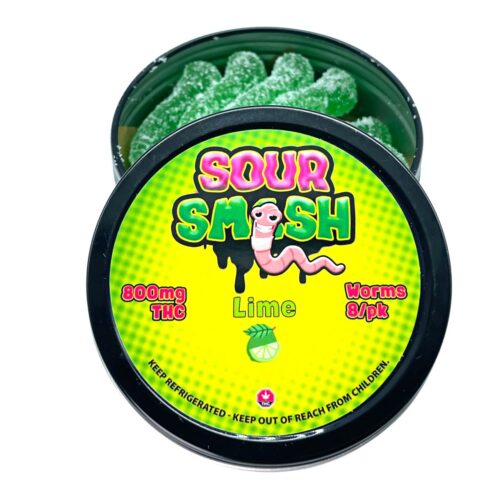 SOUR SMASH WORMS - LIME 8/pk (800mg THC)