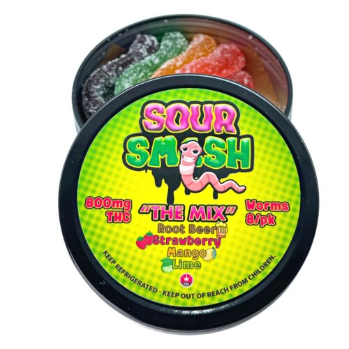 SOUR SMASH WORMS - THE MIX 8/pk (800mg THC)