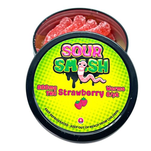 SOUR SMASH WORMS - STRAWBERRY 8/pk (800mg THC)