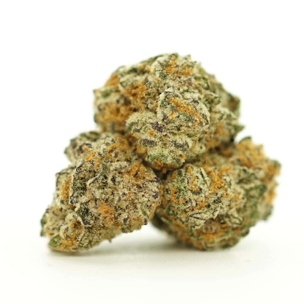 Image of do si dos cannabis bud with frosty trichomes on a crisp white background