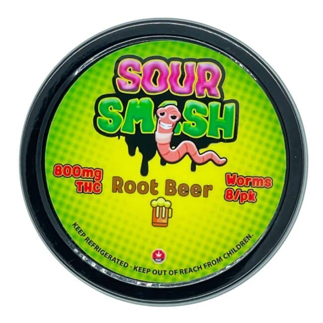 SOUR SMASH WORMS - ROOT BEER 8/pk (800mg THC) - Image 3