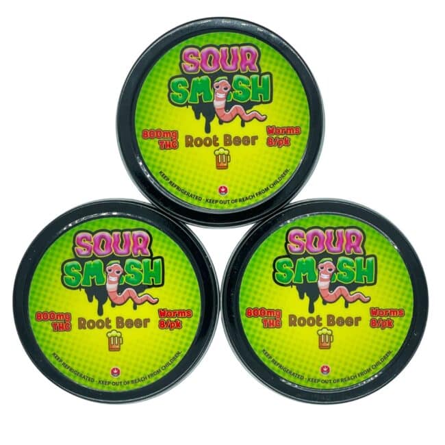 SOUR SMASH WORMS - ROOT BEER 8/pk (800mg THC) - Image 4