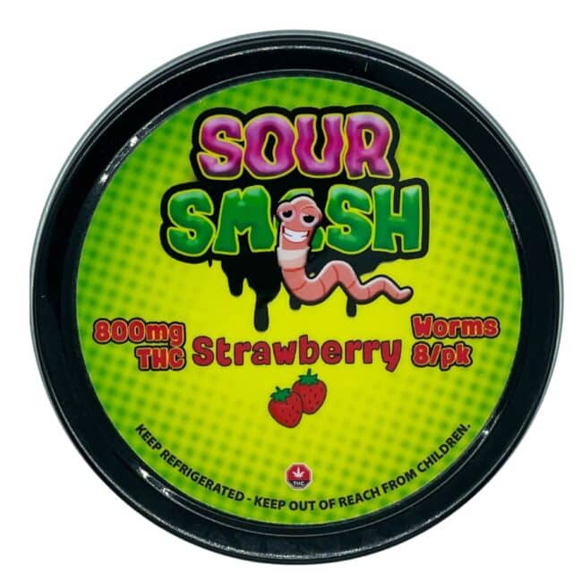 SOUR SMASH WORMS - STRAWBERRY 8/pk (800mg THC) - Image 3