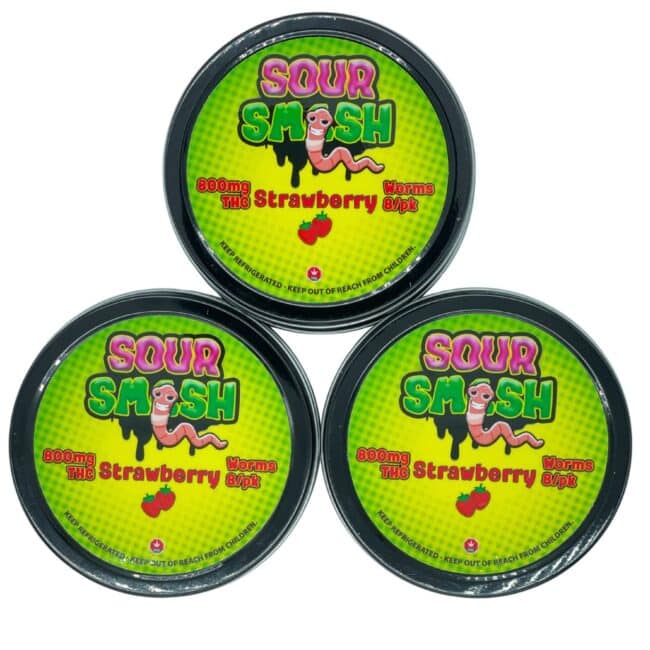 SOUR SMASH WORMS - STRAWBERRY 8/pk (800mg THC) - Image 4