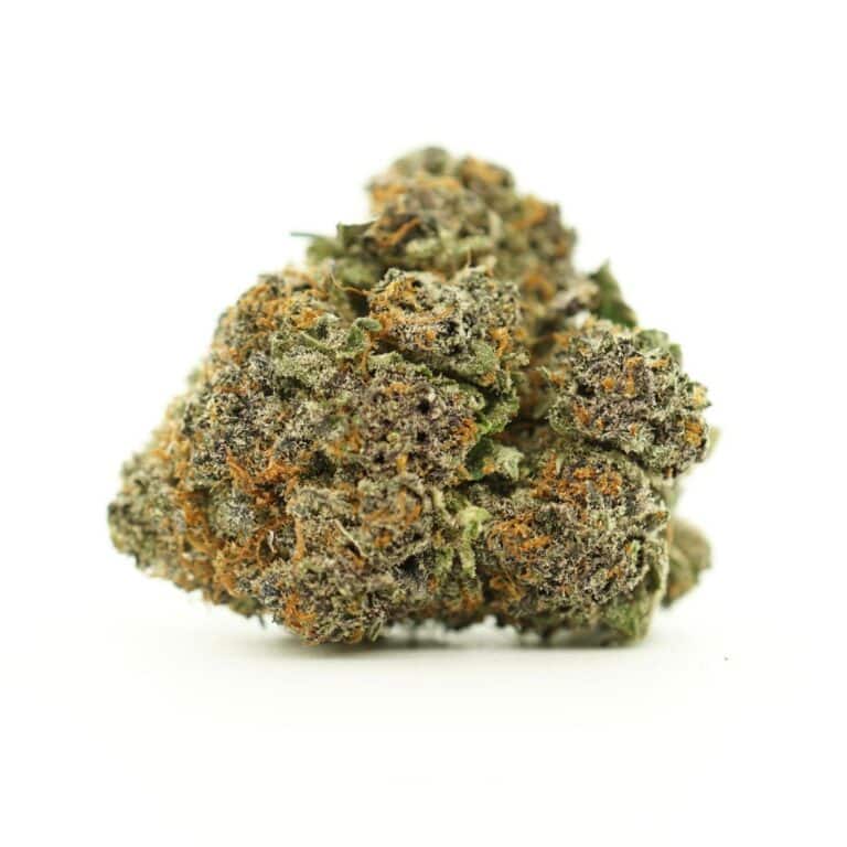 cookies and cream runtz close-up image of cannabis bud with frosty trichomes on a crisp white background