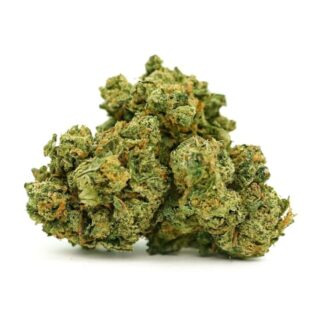 Pure Michigan cannabis buds — dense Indica-dominant hybrid flower from Oreoz and Mendo Breath F2, frosty green nugs with orange pistils, bulk cannabis strain