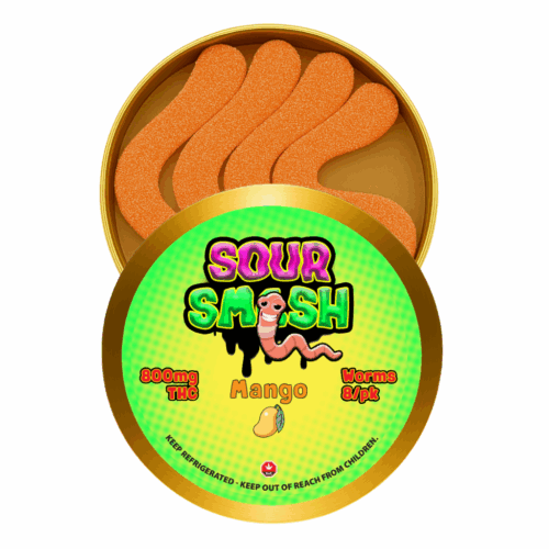 SOUR SMASH WORMS - MANGO 8/pk (800mg THC)