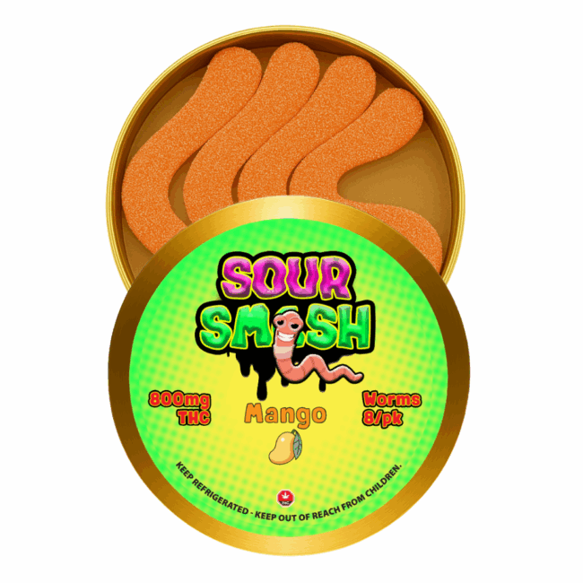 SOUR SMASH WORMS - MANGO 8/pk (800mg THC)