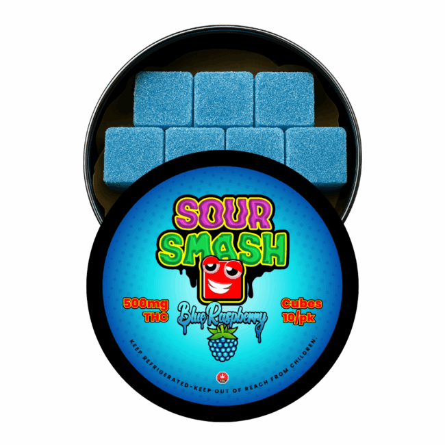 SOUR SMASH CUBES - BLUE RASPBERRY 10/pk (500mg THC)