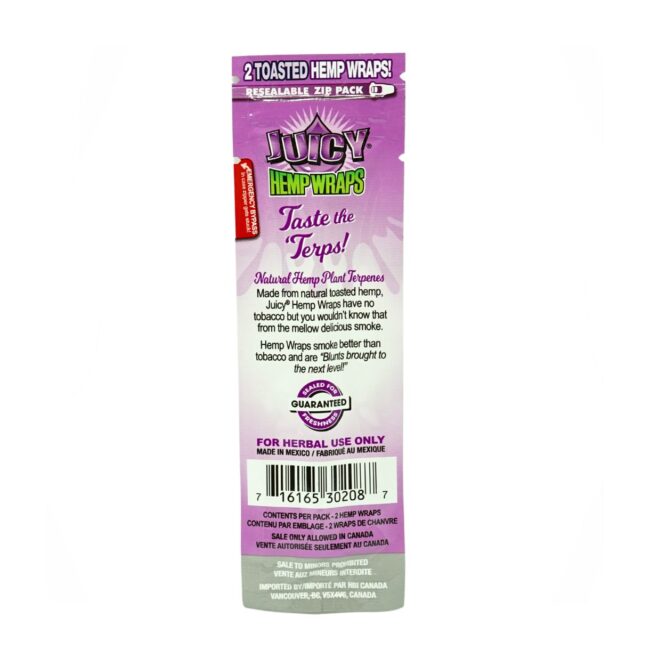 JUICY - GRAPE SODA - 4" NATURAL HEMP WRAPS - (2/pk) - Image 2