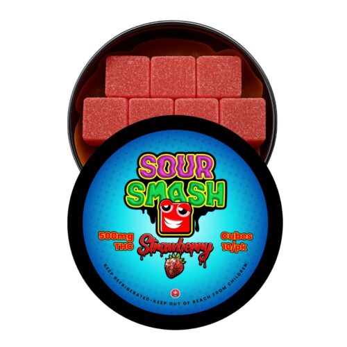 SOUR SMASH CUBES - STRAWBERRY 10/pk (500mg THC)