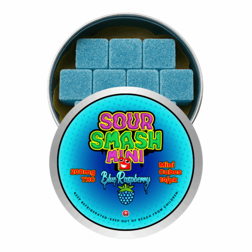 SOUR SMASH MINI CUBES - BLUE RASPBERRY 10/pk (200mg THC)