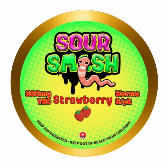SOUR SMASH WORMS - STRAWBERRY 8/pk (800mg THC) - Image 2