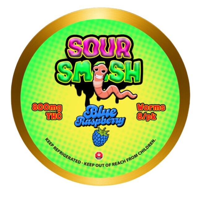 SOUR SMASH WORMS - BLUE RASPBERRY 8/pk (800mg THC) - Image 3