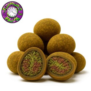 Grape flavoured moon rocks 6g indica AAAA with kief-coated buds on white background