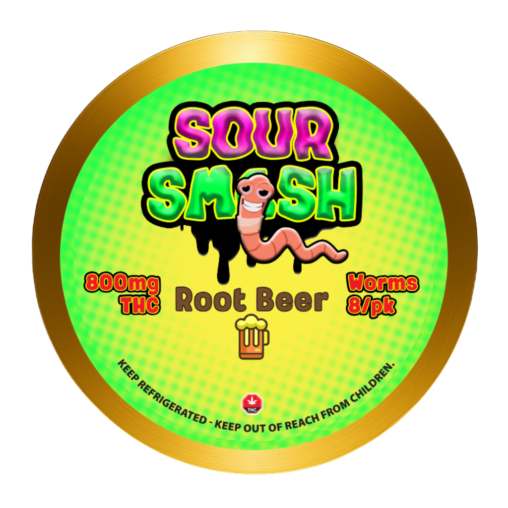 SOUR SMASH WORMS - ROOT BEER 8/pk (800mg THC) - Image 2