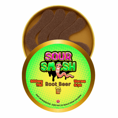 SOUR SMASH WORMS - ROOT BEER 8/pk (800mg THC)