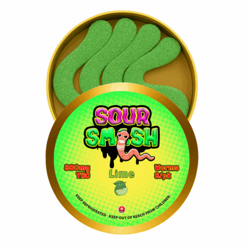 SOUR SMASH WORMS - LIME 8/pk (800mg THC)