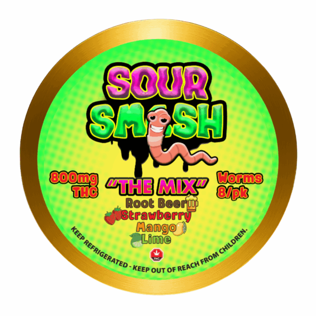 SOUR SMASH WORMS - THE MIX 8/pk (800mg THC) - Image 3