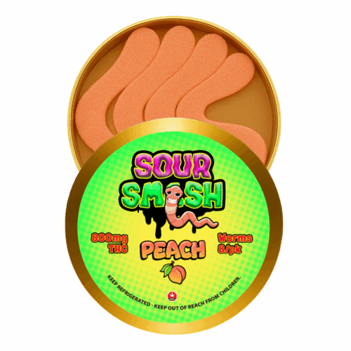 SOUR SMASH WORMS - PEACH 8/pk (800mg THC)