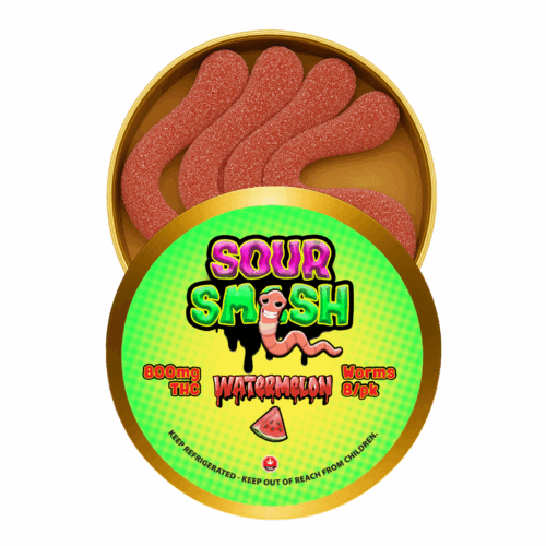 SOUR SMASH WORMS - WATERMELON 8/pk (800mg THC)