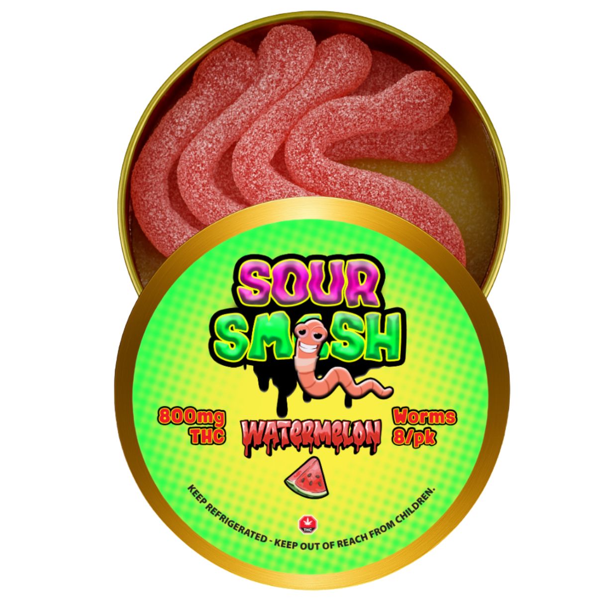 SOUR SMASH WORMS - WATERMELON 8/pk (800mg THC)