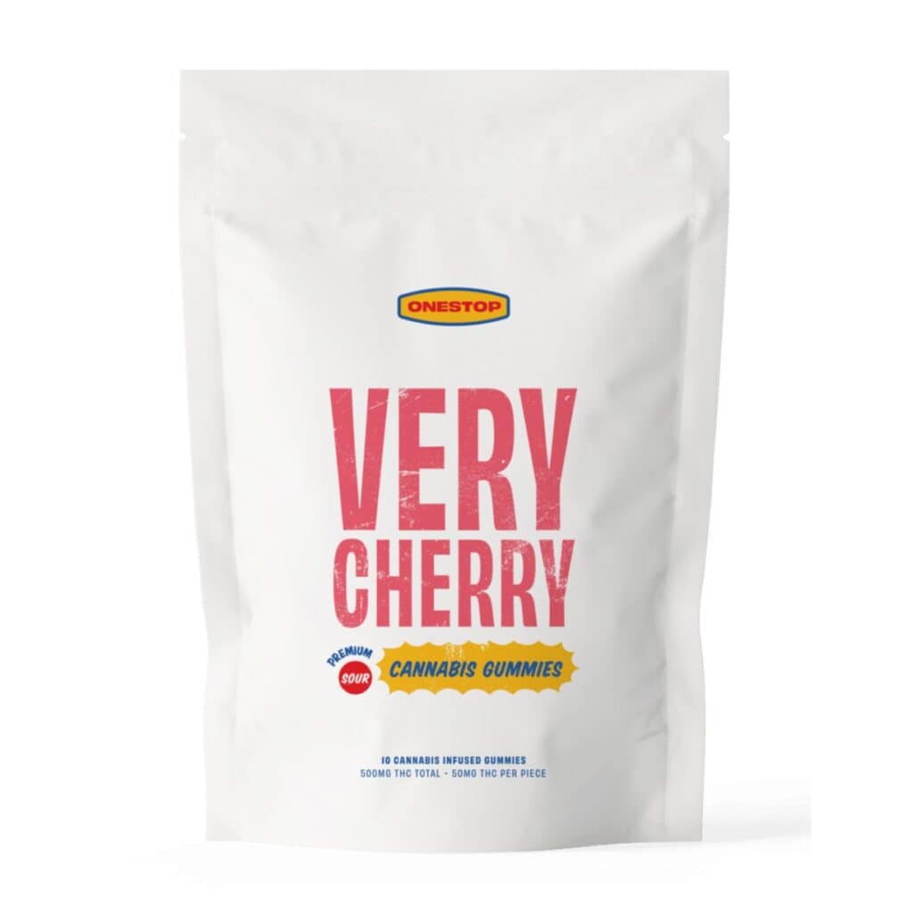 OneStop Sour Very Cherry 500mg THC cannabis gummies package