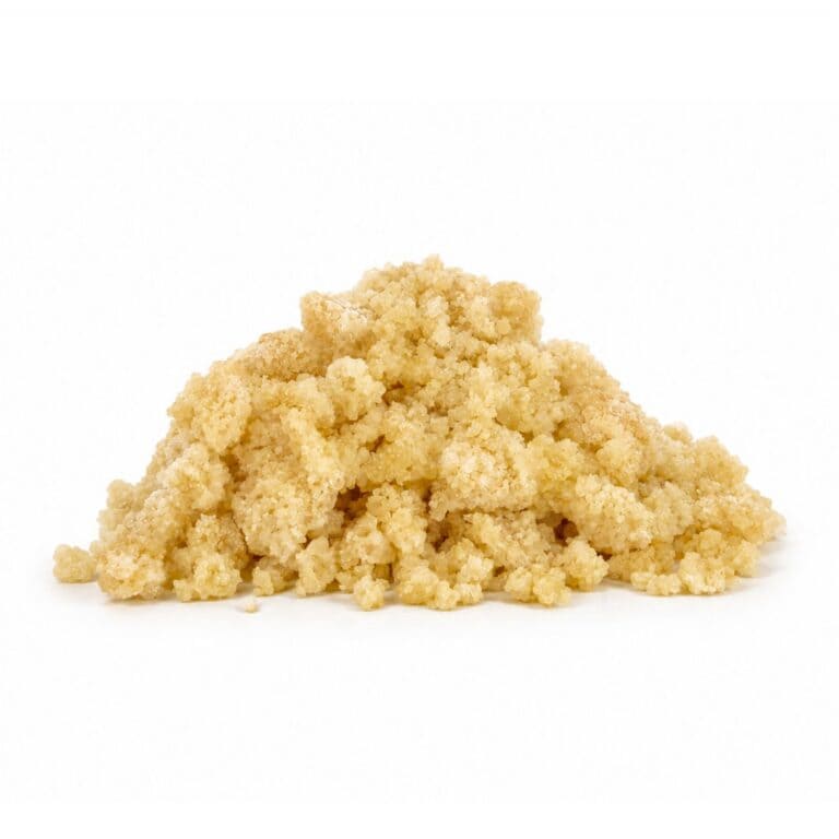 PINEAPPLE EXPRESS photographed on a crisp white background with visible crystal texture and natural depth