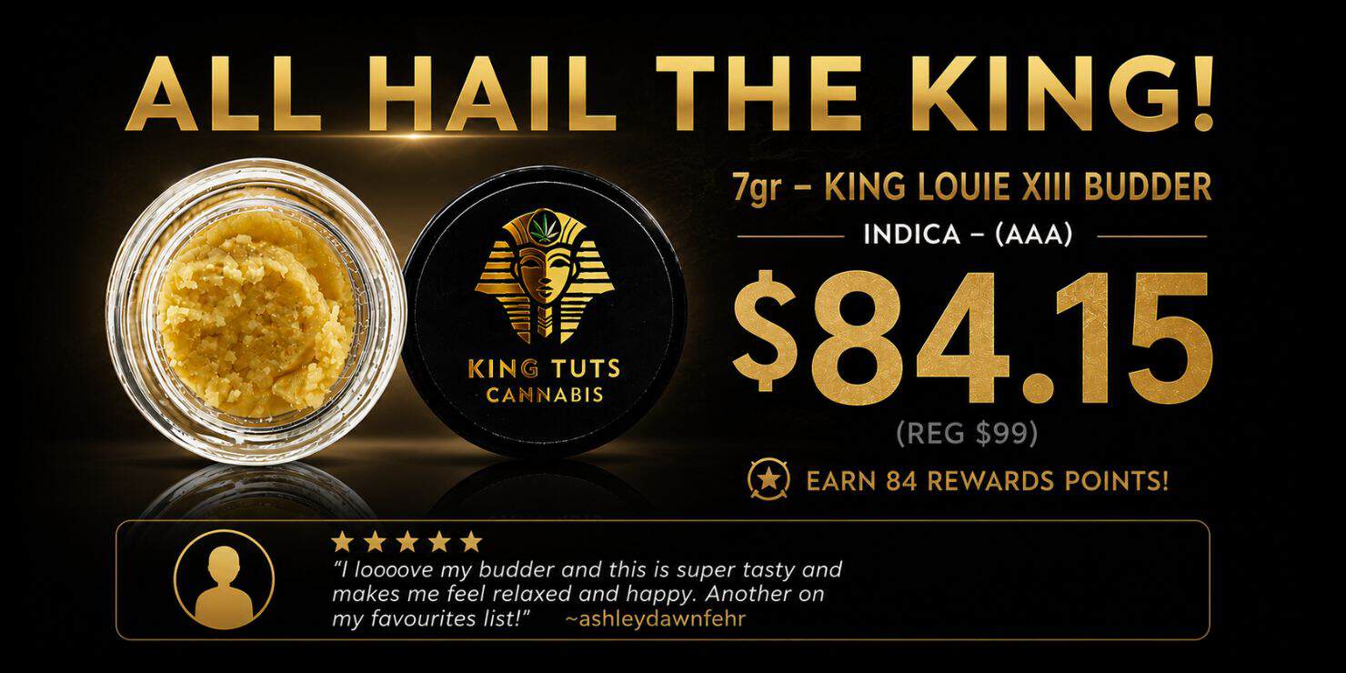7g King Louis XIII Indica live resin cannabis concentrate by King Tut's Cannabis featuring premium extract with up to 81% THC and potent relaxing effects.