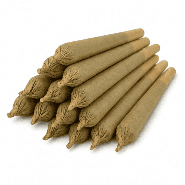 Cannabis pre-roll joints on a white background
