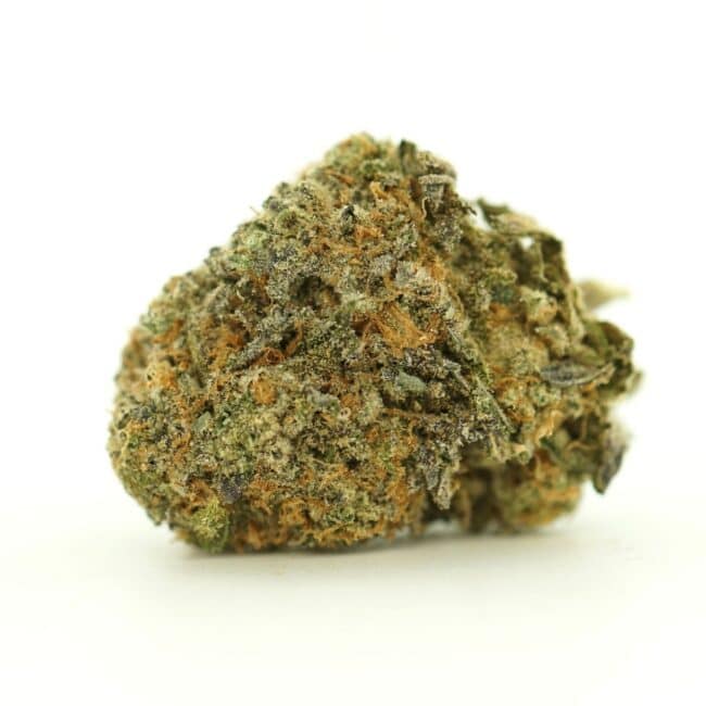 Image of michael jordan kush cannabis bud with frosty trichomes on a crisp white background