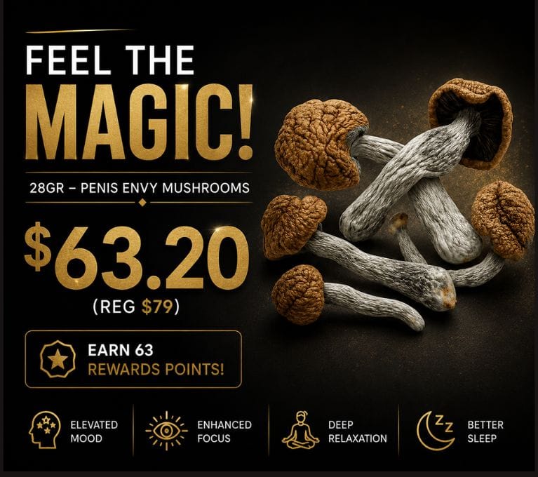 promotional graphic for penis envy mushrooms on sale for $63.20