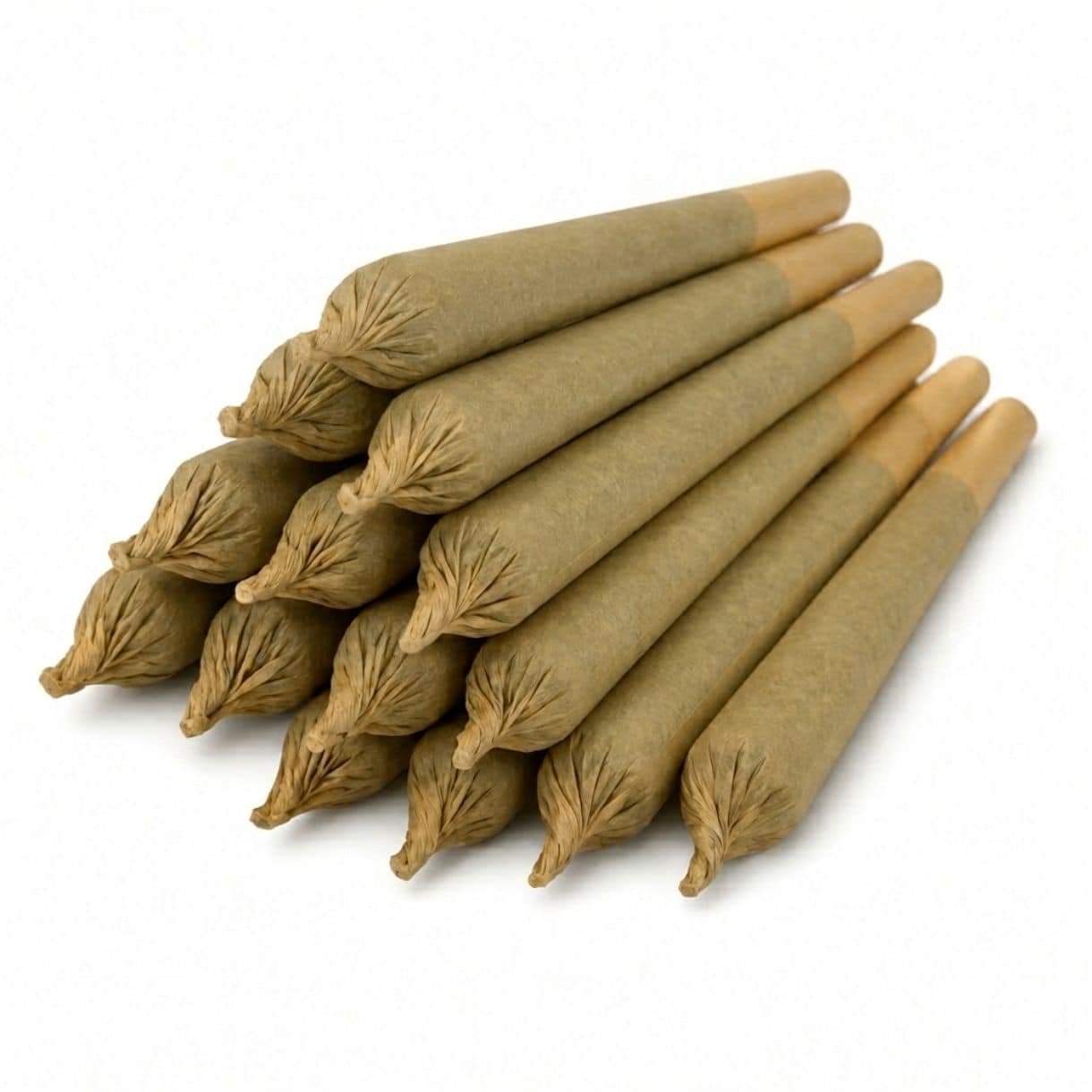 Cannabis pre-roll joints on a white background