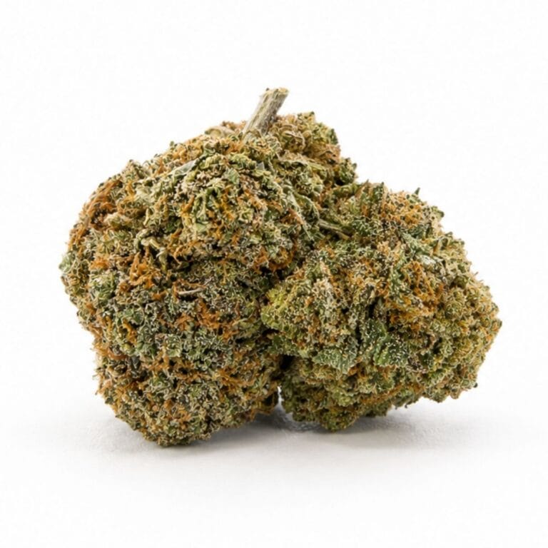 larry bird kush Image of cannabis bud with frosty trichomes on a crisp white background