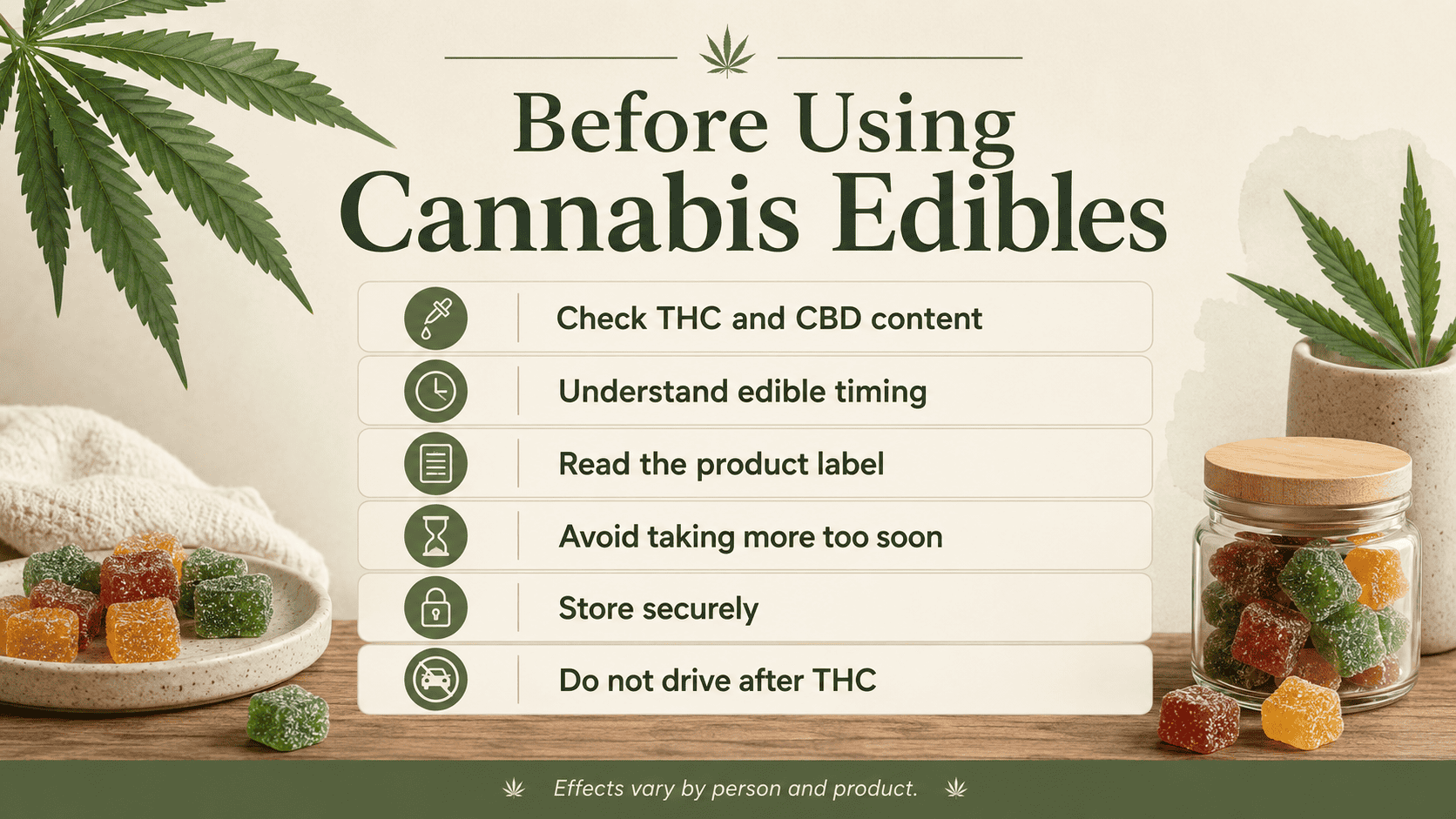 Before using cannabis edibles checklist with THC and CBD gummies