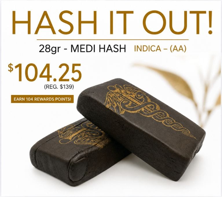 King Tuts Medi Hash Indica AA, 28g for $104.25, regularly $139. Earn 104 rewards points.